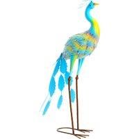 Outsunny Peacock Garden Statue, Standing Garden Ornament, Metal Garden Gift with Stakes for Patio Pond Landscape Decoration, Multi-Colour