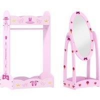 Kids Clothes Rail, Kids Full Length Mirror with 360° Rotating, Pink