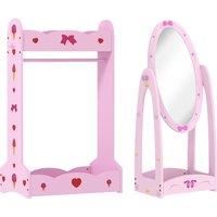 Kids Clothes Rail, Kids Full Length Mirror with 360° Rotating, Pink