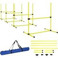 PawHut 4 Pieces Dog Agility Training Equipment, Adjustable Height Jumps Hurdle with Carrying Bag for Outdoor, Yellow
