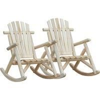 Outsunny 2 Piece Adirondack Chair Cedar Wood Ergonomic Rocking Chair Porch Rocker Garden Traditional - Burlywood