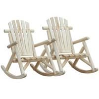 Outsunny 2 PC Wooden Traditional Rocking Chair Lounger Relaxing Balcony Garden
