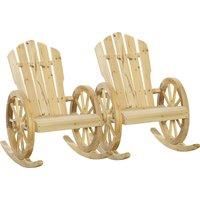 Outsunny 2 Piece Wooden Adirondack Rocking Chair Reclining Armchair Outdoor Garden Furniture Patio Porch Rocker - Natural