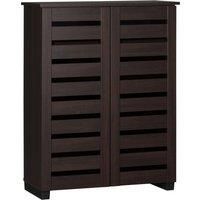 Shoe Cabinet with 5-tier Shelving Slatted Doors for 15 Pairs of Shoes, Brown