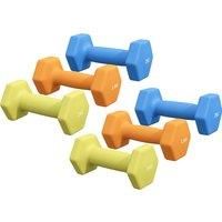 Set of 6 Dumbbells, Hexagonal Weights Pair, 2 x 1kg, 2 x 1.5kg and 2 x 2kg