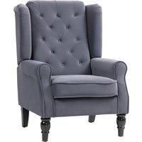 HOMCOM Wingback Accent Chair, Retro Upholstered Button Tufted Occasional Chair for Living Room and Bedroom, Charcoal Grey
