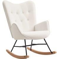 Rocking Chair with Solid Wood Legs and Metal Frame for Living Room, Cream
