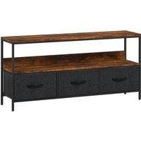 HOMCOM TV Stand Cabinet with 3 Foldable Drawers - Rustic Brown