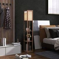 HOMCOM Modern Shelf Floor Lamp Light with Three Open Shelves Large Storage Display, for Living Room, 160cm, Bulb not Included, Natural Wood Finish