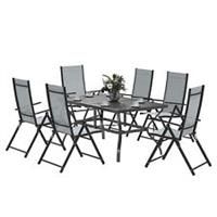 Outsunny 7 PCs Garden Dining Set, Folding Chairs and Metal Top Table, Grey