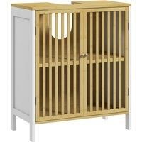 HOMCOM Bamboo-Blend Retro Cut-Out Under Sink Cabinet