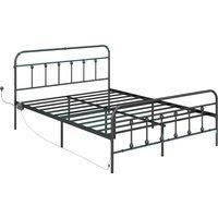 HOMCOM Double Bed Frame with LED Lights and Charging Station, Metal Platform Bed Frame with Under Bed Storage, Black