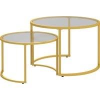 HOMCOM Coffee Table Set of 2, Modern Nest of Tables with Tempered Glass Top, Steel Frame for Living Room, Gold Tone