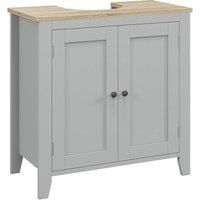 kleankin Under Sink Cabinet, Bathroom Sink Cabinet with 2 Doors, Pedestal Under Sink Design, Freestanding Bathroom Cupboard with Adjustable Shelf, Grey