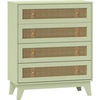 Rattan Chest of Drawers 4-Drawer Dresser Storage Cabinet Bedroom, Light Green