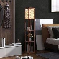 HOMCOM Floor Lamp with Shelves, Single Light, Modern Tall Standing Lamps for Living Room, Bedroom, with Chain Switch, Bulb not Included, Brown