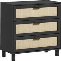 HOMCOM Rattan Bedroom Chest of Drawers, 3 Drawers Storage Unit, Boho Dresser for Living Room, Hallway, Black