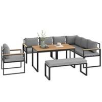 Outsunny 9 Seater Outdoor Corner Sofa Set with Wide and Deep Seats Natural