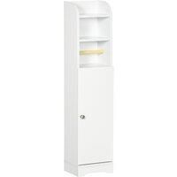 Slim Bathroom Storage Cabinet with Open Shelves and Toilet Paper Holder, White