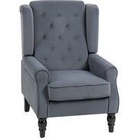HOMCOM Wingback Accent Chair, Retro Upholstered Button Tufted Occasional Chair for Living Room and Bedroom, Grey