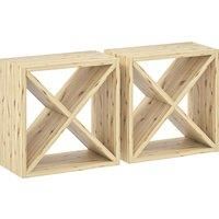 Set of 2 X-Shaped Square Tabletop Storage Holder for 24 Bottle, Natural Wood