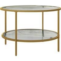 2-Tier Round Coffee Table with Storage Shelf for Living Room Home Office, Gold