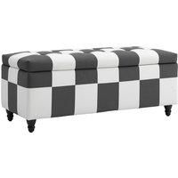 HOMCOM 114 x 47 x 47cm Velvet Storage Ottoman, Button-tufted Footstool Box, Toy Chest with Lid for Living Room, Bedroom, Dark Grey and White