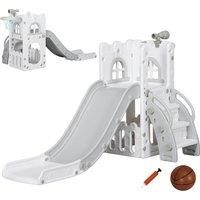 AIYAPLAY 4 in 1 Toddler Slide with Basketball Hoop, Climber, Telescope, Storage Basket, for Ages 1-3 Years, Grey