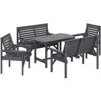 Outsunny 5 Piece Wooden Garden Dining Set for 6, Outdoor Conversation Set with 2 Armchairs, 2 Loveseats and Dining Table with Umbrella Hole for Patio, Balcony, Grey
