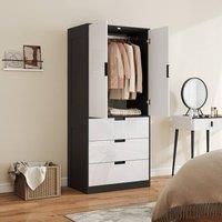 Wardrobe 2 Door  3 Drawer and Hanging Rod for Bedroom HOMCOM White