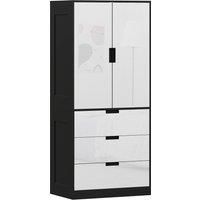 HOMCOM 2 Door Wardrobe, Modern Wardrobe with 3 Drawers and Hanging Rod for Bedroom, High Gloss White