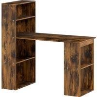 HOMCOM 120cm Computer Desk, Wooden PC Laptop Table with 6-Tier Storage Bookshelves, Home Office Working Study Desk, Writing Workstation, Rustic Brown Wood-Effect