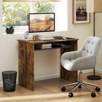HOMCOM Modern Computer Desk, Home Office Table, Small Writing Desk with Storage Shelf, 90 x 50cm, Rustic Brown