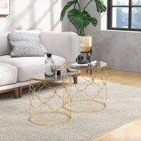 HOMCOM Nesting Tables Set of 2, Side End Table with Glass Top, Gold Tone, Gold