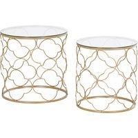 Nesting Tables Set of 2, Side End Table with Glass Top, Gold Tone