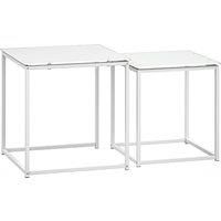 HOMCOM Nest of Tables, Set of 2 Coffee Table, Side Tables with Tempered Glass Desktop and Metal Frame for Living Room, Bedroom, Office, White