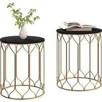 Outsunny Garden Side Table Set of 2, Nesting Tables with Ceramic Tile Top with Metal Frame for Patio, Balcony, Porch, Black