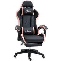 Vinsetto Computer Gaming Chair, PU Leather Desk Chair with Footrest, Swivel Task Chair with 135 Reclining Back and Lumbar Support, PC Chair for Adults, Black and Pink