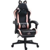 HOMCOM Cat Ear and Paw Reclining Office Chair, with Footrest - Black/Pink