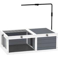 PawHut Tortoise Table with Adjustable Lamp Holder, Wooden Tortoise House w/ Openable Lids, Pull-Out Trays - Grey
