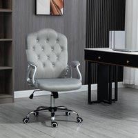 Vinsetto Home Office Chair, Velvet Computer Chair, Button Tufted Backrest with Swivel Wheels, Adjustable Height and Tilt Function, Grey