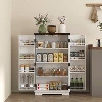 HOMCOM Kitchen Cupboard, Farmhouse Kitchen Storage Cabinet with Doors and Adjustable Shelves, White