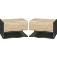 Small Bedside Table Set of 2 with Drawer and Shelf