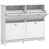HOMCOM Narrow Shoe Storage Cabinet, Slim Shoe Cabinet with 4 Flip Drawers, Adjustable Shelves for 16 Pairs of Shoes, White