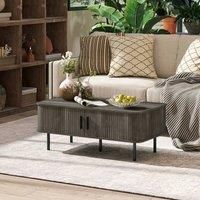 HOMCOM Coffee Table with Storage & Sliding Doors for Living Room in Grey
