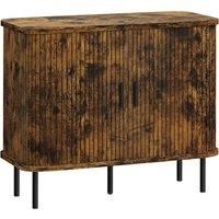 HOMCOM Mid-Century Modern Sideboard Storage Cabinet with Slatted Tambour Sliding Doors, Kitchen Cabinet with Steel Legs, Rustic Brown
