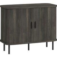 HOMCOM Mid-Century Modern Sideboard Storage Cabinet with Slatted Tambour Sliding Doors, Kitchen Cabinet with Steel Legs, Grey