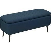 HOMCOM 92 x 31cm Linen-Look Storage Ottoman - Dark Blue