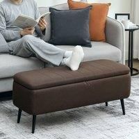 HOMCOM Storage Ottoman with Flip Top, Rectangular Upholstered Bench, Linen Look Fabric Footstool with Steel Legs for Living Room, Bedroom, Dark Brown