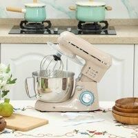HOMCOM Stand Mixer, 4.5L Food Mixer for Baking, 6 Speeds and Pulse Setting, 1300W Cake Electric Whisk with Dough Hook, Whisk, Stainless Steel Bowl, Splash Guard, Beater, Beige